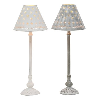 Set de 2 lampes à poser en métal gris et blanc fleurs de lys WADIGA