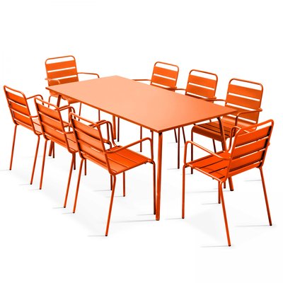 Salon de jardin table et 8 fauteuils en métal, PALAVAS OVIALA