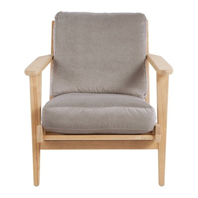 Fauteuil déhoussable velours hévéa finition bois blond 72x88x73 BLANC D’IVOIRE