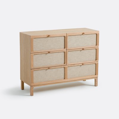 Commode 5 tiroirs hévéa massif et lin, Esmara LA REDOUTE INTERIEURS