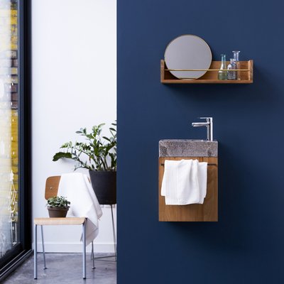 Meuble Lave main en teck massif et marbre cream STELLE TIKAMOON