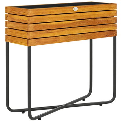 Jardinière sur pieds design bois acier noir acacia verni OUTSUNNY