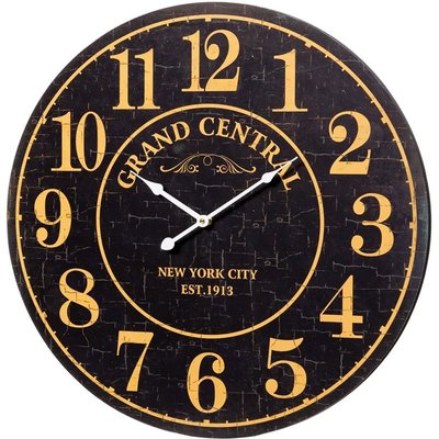 Horloge murale ronde en bois Grand Central New-York 60cm WADIGA