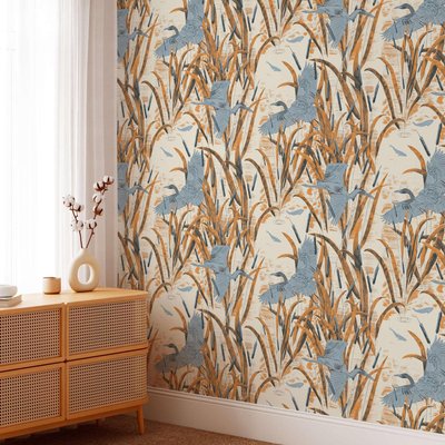Papier peint art déco avec hérons aux couleurs anciennes - 425x260 cm (l x h) LA TOUCHE ORIGINALE