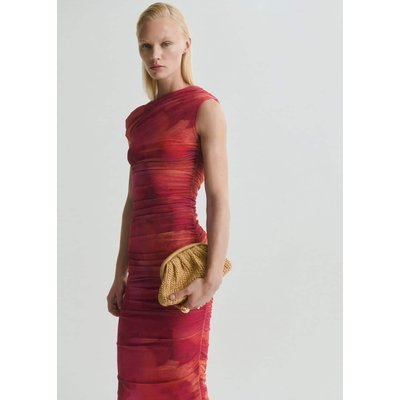 Robe midi à fleurs et col asymétrique MANGO