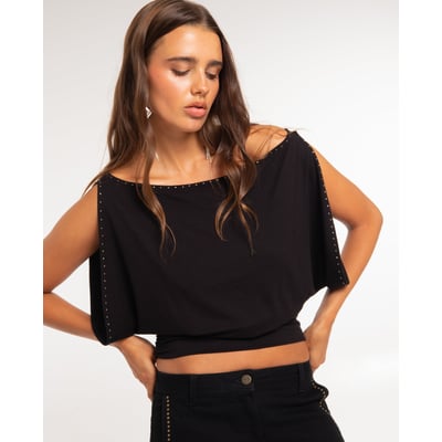 Top en maille avec ceinture drapée et strass THE-ARE