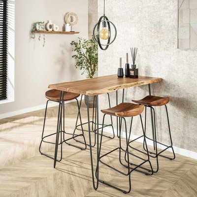 Table haute bois massif naturel 130 cm MELBOURNE PIER IMPORT