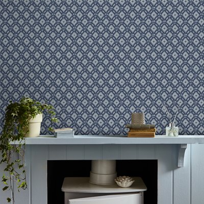 Papier peint quadrillage géométrique maritime Whitebrook LAURA ASHLEY
