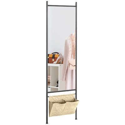 Miroir rectangulaire sur pied - 2 pochettes rangement - métal noir HOMCOM