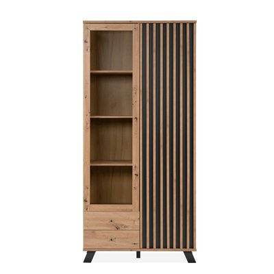 Bibliothèque vitrine 1 porte noire rainurée ALVA PIER IMPORT