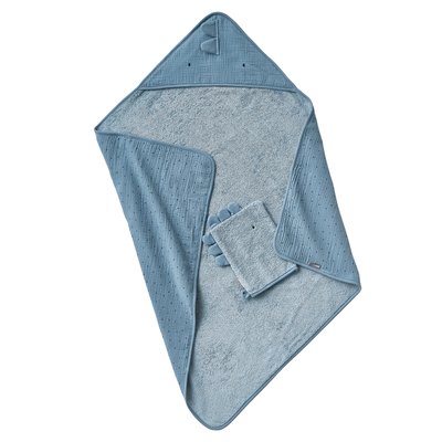 Cape de bain en gaze de coton + gant de toilette PETIT DINO Oeko-Tex® VERTBAUDET
