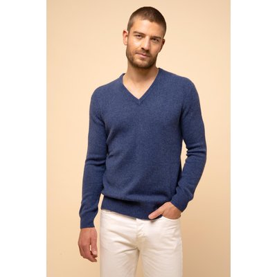 Pull Col V 4 Fils Ocean Chiné Nathan JUST CASHMERE