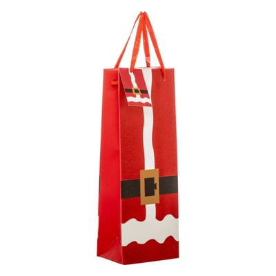 Sac cadeau imprimé taille bouteille tenue de Père Noël paillettes rouge ATMOSPHERA