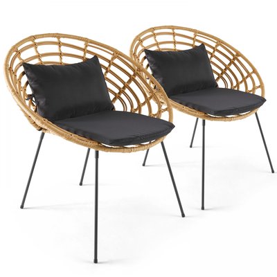 Lot de 2 fauteuil de jardin rond en rotin synthétique, ANTALYA OVIALA