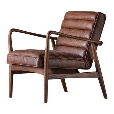 Fairfield Mid-Century Leather Armchair with Solid Wood Frame SO'HOME