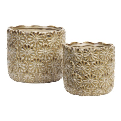 Cache-pot grès floral texturé  set de 2 MADAM STOLTZ