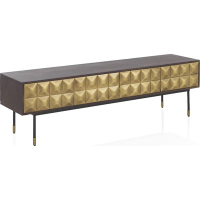 Meuble tv bois de manguier et laiton doré design contemporain RECOLLECTION