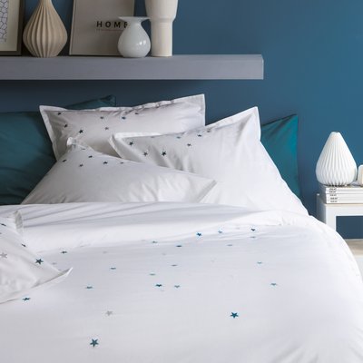 Housse de couette en percale de coton brodée, SONGE D'UNE NUIT D'ETE BLANC CERISE