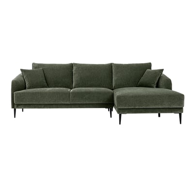 Canapé d'angle droit 3 places en tissu effet velours texturé vert kaki et métal noir JERRY MILIBOO