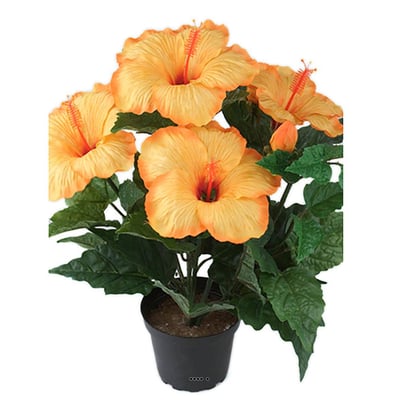 Hibiscus artificiel en pot H 38 cm 6 têtes Or ARTIFICIELLES
