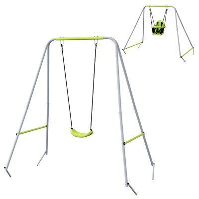 Portique balançoire évolutive métal époxy gris vert OUTSUNNY