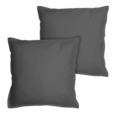 Set de 2 taies d’oreiller unies à volant, COTON LAVÉ MATT ET ROSE