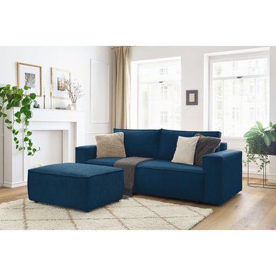 Canapé droit convertible 4 places en velours côtelé avec pouf, NIHAD BOBOCHIC