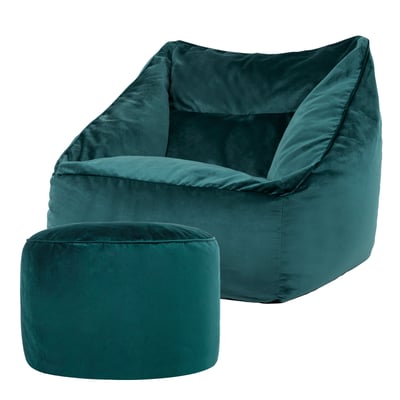 Pouf fauteuil salon et son repose-pied velours rond - NATALIA ICON