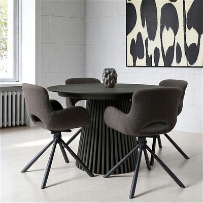Table ronde extensible en chêne noir avec piètement baguette (2 rallonges incluses) ø120 cm / 160 cm / 200 cm AMSTERDAM PIER IMPORT