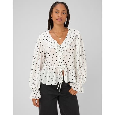 Blouse à volants motif pois BZB