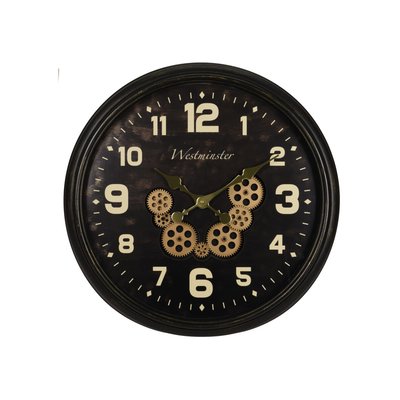 Horloge murale ronde en métal noir et doré engrenage - d57cm WADIGA