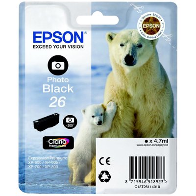 Cartouche d'encre T2611 Noire Photo Série Ours Polaire EPSON