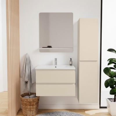Ensemble meuble simple vasque 60 cm + robinet + miroir + Colonne SORRENTO MOB IN
