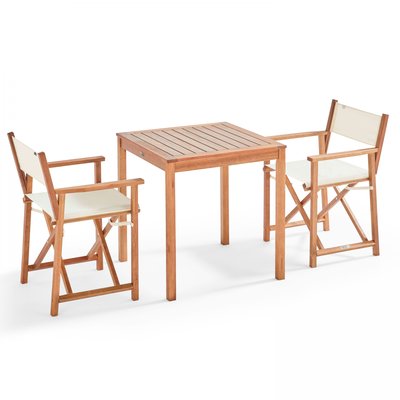 Table de jardin et 2 chaises pliantes en bois d'eucalyptus, SETE OVIALA