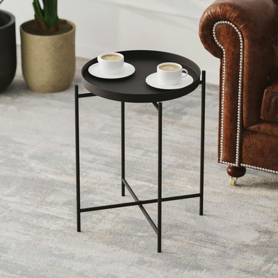 Petite table d’appoint noire - structure ronde, métal SFAX PIER IMPORT