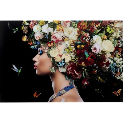 Tableau en verre femme fleurs papillons gauche 150x100cm KARE DESIGN