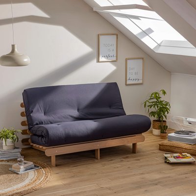 Ensemble matelas futon en coton et structure en bois massif taupe TERRE DE NUIT