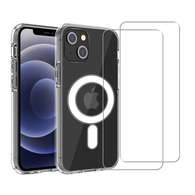 Coque Anti-choc compatible Magsafe pour Iphone 13 Transparente + 2 vitres EVETANE