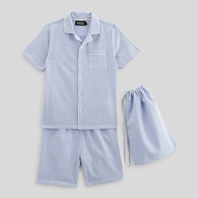 Pyjama chemise short en seersucker rayé en coton BIO GOTS MONOPRIX