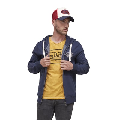 Sweat à Capuche Von Dutch Homme - Logo Brodé Devant, Bleu Marine, Molleton Doux 60% Coton 40% Polyester