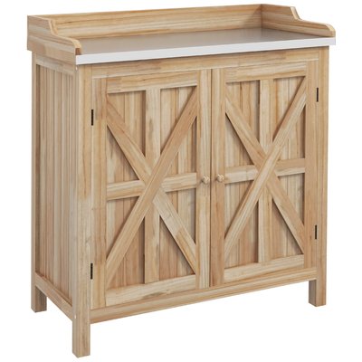 Table de rempotage armoire de jardin 2 en 1 bois sapin acier OUTSUNNY