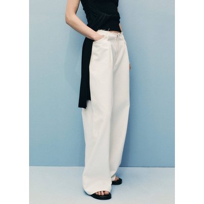 Pantalon en denim wideleg taille effilochée MANGO
