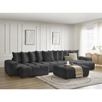 Canapé panoramique convertible 6 places en tissu texturé avec pouf, ANAKIN BOBOCHIC