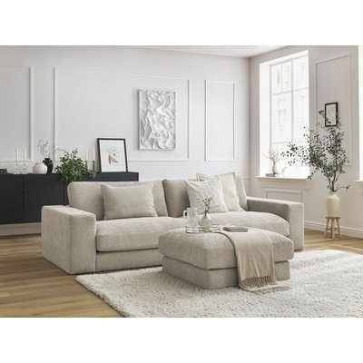 Canapé droit fixe 4 places en tissu texturé avec pouf, LEONARD BOBOCHIC