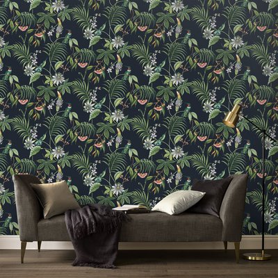 Papier peint tropical Adilah sur fond noir SUPERFRESCO EASY
