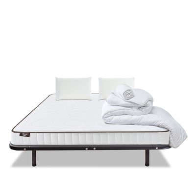 Prêt-à-dormir CRISTAL avec Cadre à lattes, Couette, Oreillers et Protège-matelas OLYMPE LITERIE