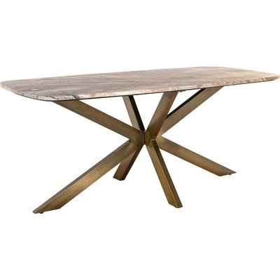 table à manger ovale design  et laiton avec plateau marbre RECOLLECTION