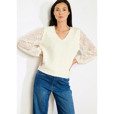 Pull col V manches dentelle LOLALIZA