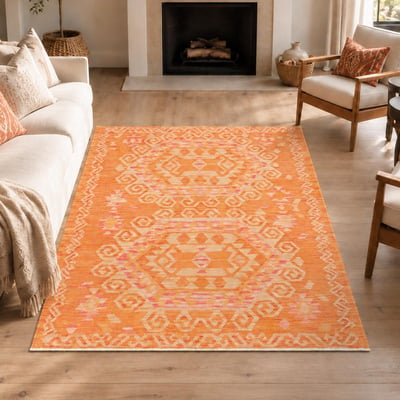 Tapis kilim au motif ethnique, tissé plat artisanal en laine UN AMOUR DE TAPIS