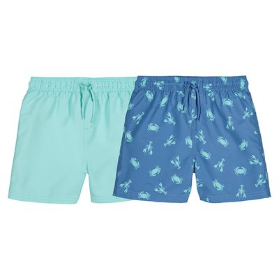 Pack of 2 Swim Shorts, 1 Print/1 Plain LA REDOUTE COLLECTIONS